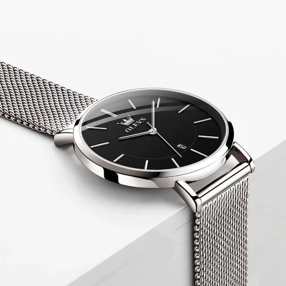 Women's Silver Black Watches for Ladies Female Wrist Watch Leather Band